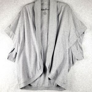 Lucky Brand Cardigan Sweater Medium M Gray Open Front Shawl Neckline Long Sleeve